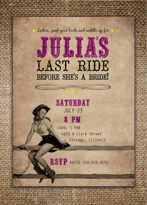 Bachelorette Party/Hen's Night Invitation : Bride's Last Ride Country ...