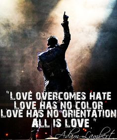 ... Love has no color. Love has no orientation. All is love. -Adam Lambert