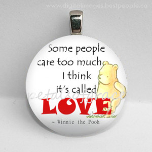 25mm Pooh quote Care too much Love GLASS tile necklace pendant ...