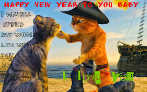 Photo-funny cartoon new year 2015 two cats in romantic image