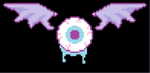 transparent kawaii creepy pixel eye flying pixels wings eyeball ...