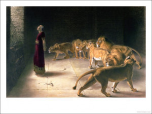 Daniel in the Lions Den Mezzotint by J. B. Pratt with Hand Colouring