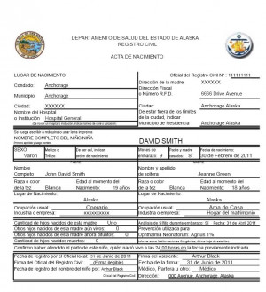 Spanish Birth Certificate Translation Sample