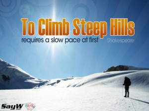 To climb steep hills requires a slow pace at first. - Shakespeare