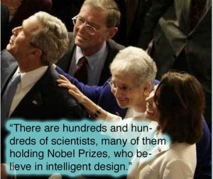 Bush got Nobel prize and Michele Bachmann is holding him.