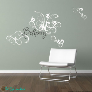 Details about Ladybug Swirls with Your Name Wall Stickers Decals 828