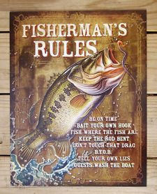 ... Rules TIN SIGN funny fishing metal wall decor cabin lodge bar 1870
