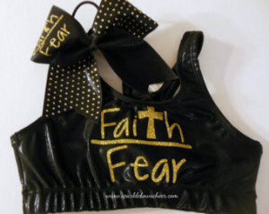 Faith over Fear Metallic Sports Bra and Bow Set Cheerleading Gold
