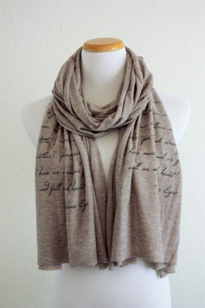 Jane Eyre Scarf - Knit Jersey Raw Edged Scarf - Charlotte Bronte Quote ...