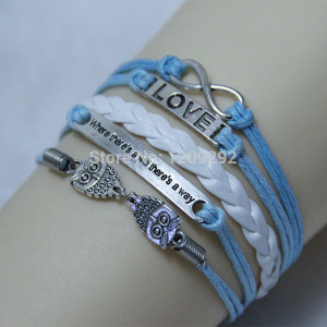 sayings , cute owls, love infinite multilayer woven leather charm ...