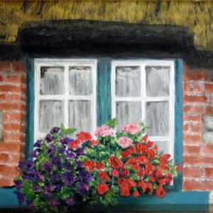 Irish window oil painting, OOAK oil on panel framed in a gorgeous 