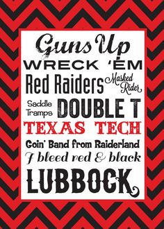 Texas Tech Typography 5x7 Print by QuotableDesign on Etsy, $7.50 More