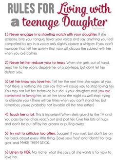 ... for Living with a Teenage Daughter + free printable at TidyMom.net
