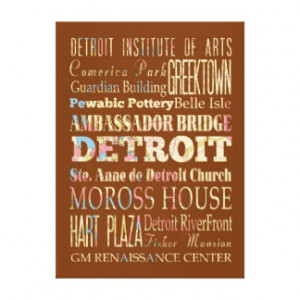 Attractions & Famous Places of Detroit, Michigan. Gallery Wrap Canvas