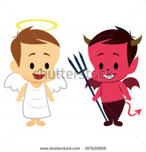 angel and devil cartoon parents scolded child unhappy businessman with