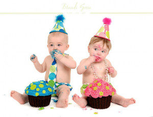 Boy Girl Twin First Birthday Set in Turquoise Lime Dot & Sorbet Dot