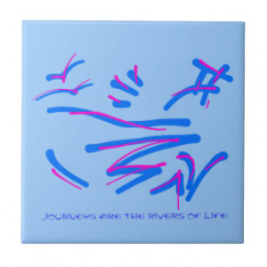 Eastern Calligraphy - Pink and Blue, Wise Sayings Ceramic Tiles