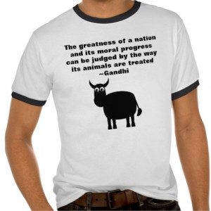 Gandhi Animal Rights Quote Black Bull Tee Shirt