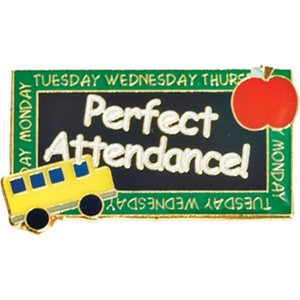 ... Attendance >> Perfect Attendance Award Pin – Chalkboard, Apple, Bus