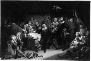 The signing of the Mayflower Compact. Painting by T.H. Matheson ...