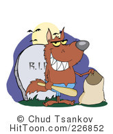 ... -werewolf-holding-a-bat-and-trick-or-treat-bag-by-a-tombstone.jpg