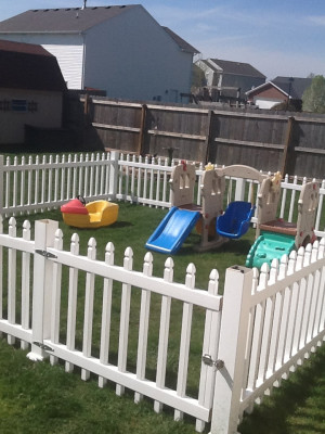 Our new play area , fence within a fence. The toddlers play in here to ...
