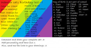 Warrior cats birthday quiz by cupcakes1810