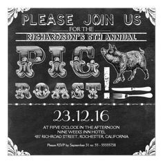 Grungy vintage chalkboard funny and cute ANNUAL PIG ROAST invitations ...