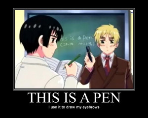 Traducción: Esto es un bolígrafo, lo uso para dibujar mis cejas.