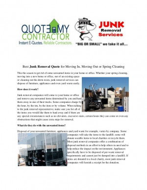Best junk removal quote for moving in, moving out or spring cleaning