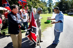 ... black supporter of the Confederate flag is confronted by a bigot