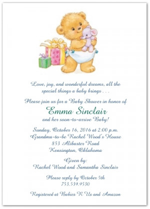 Baby Gift Wording on Bearing Gifts Baby Shower Invitations Storkie