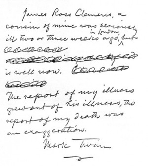 In this case, the original note, in Twain’s own handwriting, still ...