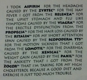 original shirt quote about drug side effects from a comedy routine by ...