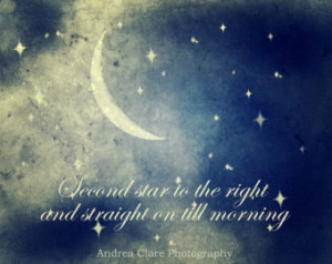 Peter Pan, Quote Photograph, Fine Art Photo, Star, Moon, Blue, Wall ...