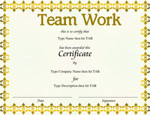 Team Work award with a gold fleur frame design on a lighter gold ...