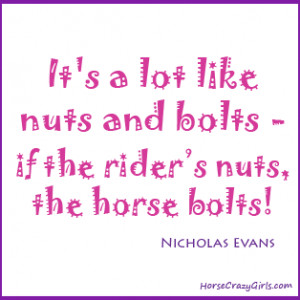 It's a lot like nuts and bolts - if the rider's nuts, the horse bolts!