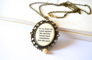... quote necklace, pearl jewelry, art deco, long necklace, antique bronze