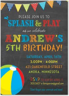 Chalkboard Beach Ball Pool Party Invitations pool party invitations ...
