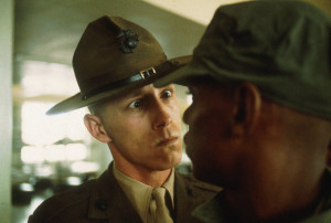 US Marine drill instructor delivers a severe reprimand to a recruit ...