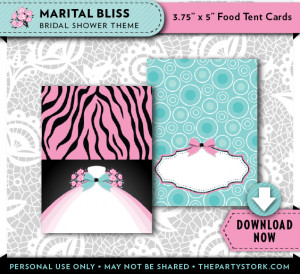 Marital Bliss Bridal Shower Food Tent Cards