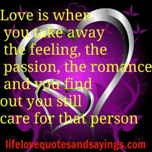 Love is when you take away the feeling, the passion, the romance and ...