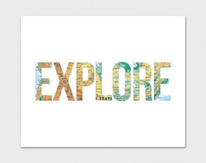 ... , Travel Quote Print, Nursery Explore Print, World Map Art Print