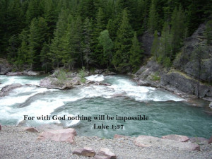 Beautiful mountain river in Wyoming with Bible scripture verse
