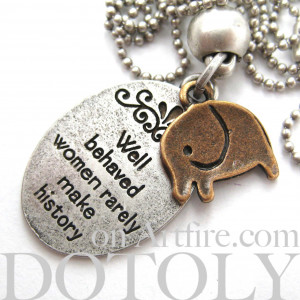Elephant Cute Animal Round Pendant Necklace in Silver with Quote ...
