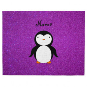 Personalized name penguin purple glitter puzzle
