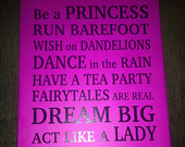 ... Fairytales Dream Big Lady Mama Hot Pink Black Wall Canvas Quote Girly