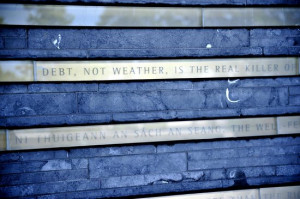 Irish Hunger Memorial: Inscription wall with statistics and quotes