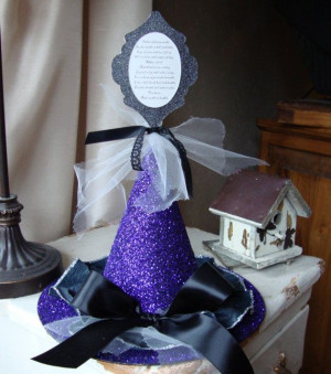Glittered witch hat decor; Double double toil and trouble quote