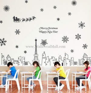 Christmas Landscape In Paris Wall Decals